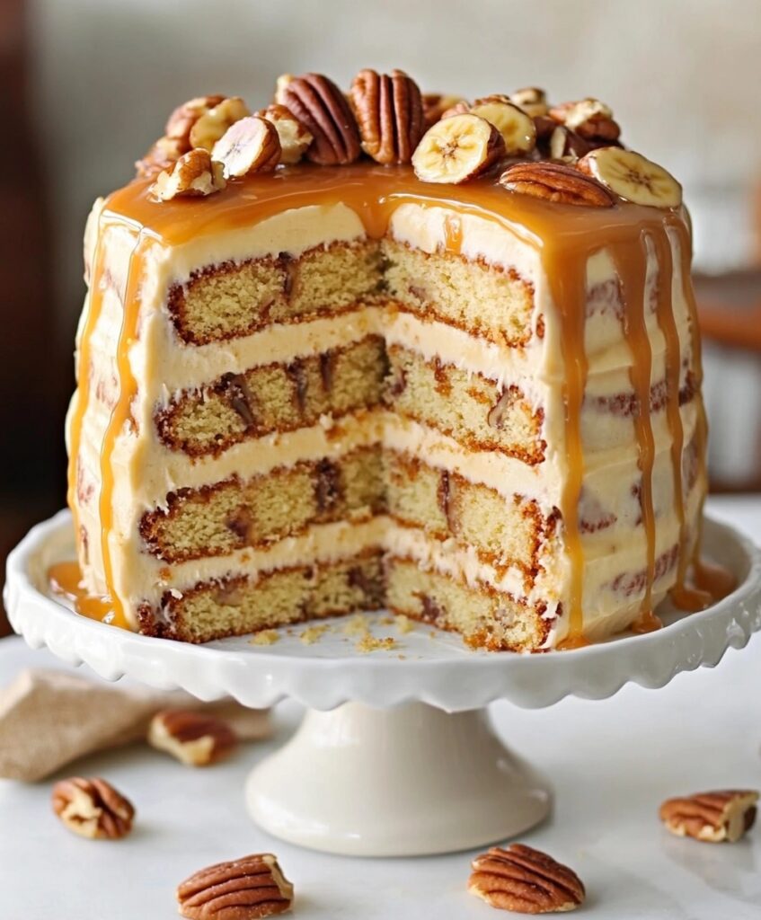 Banana Pecan Caramel Layer Cake Recipe