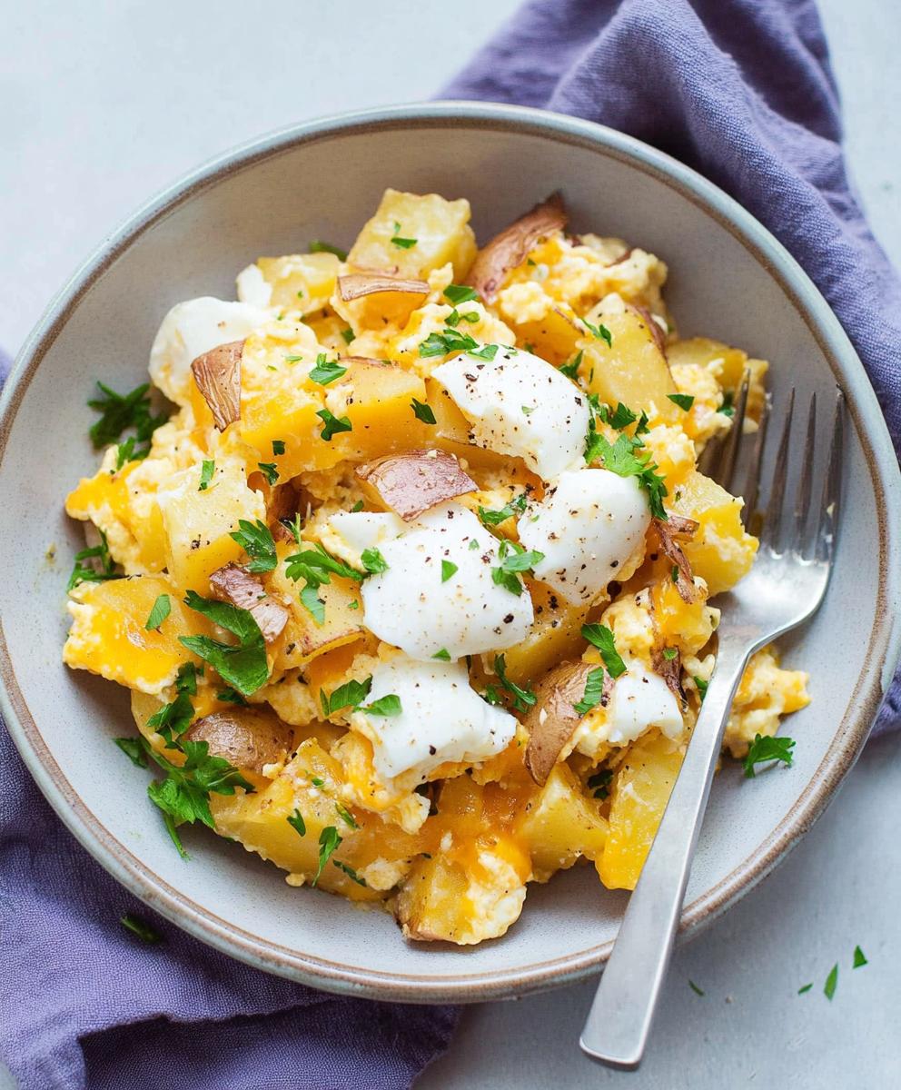 Cheesy Potato Egg Scramble Recipe