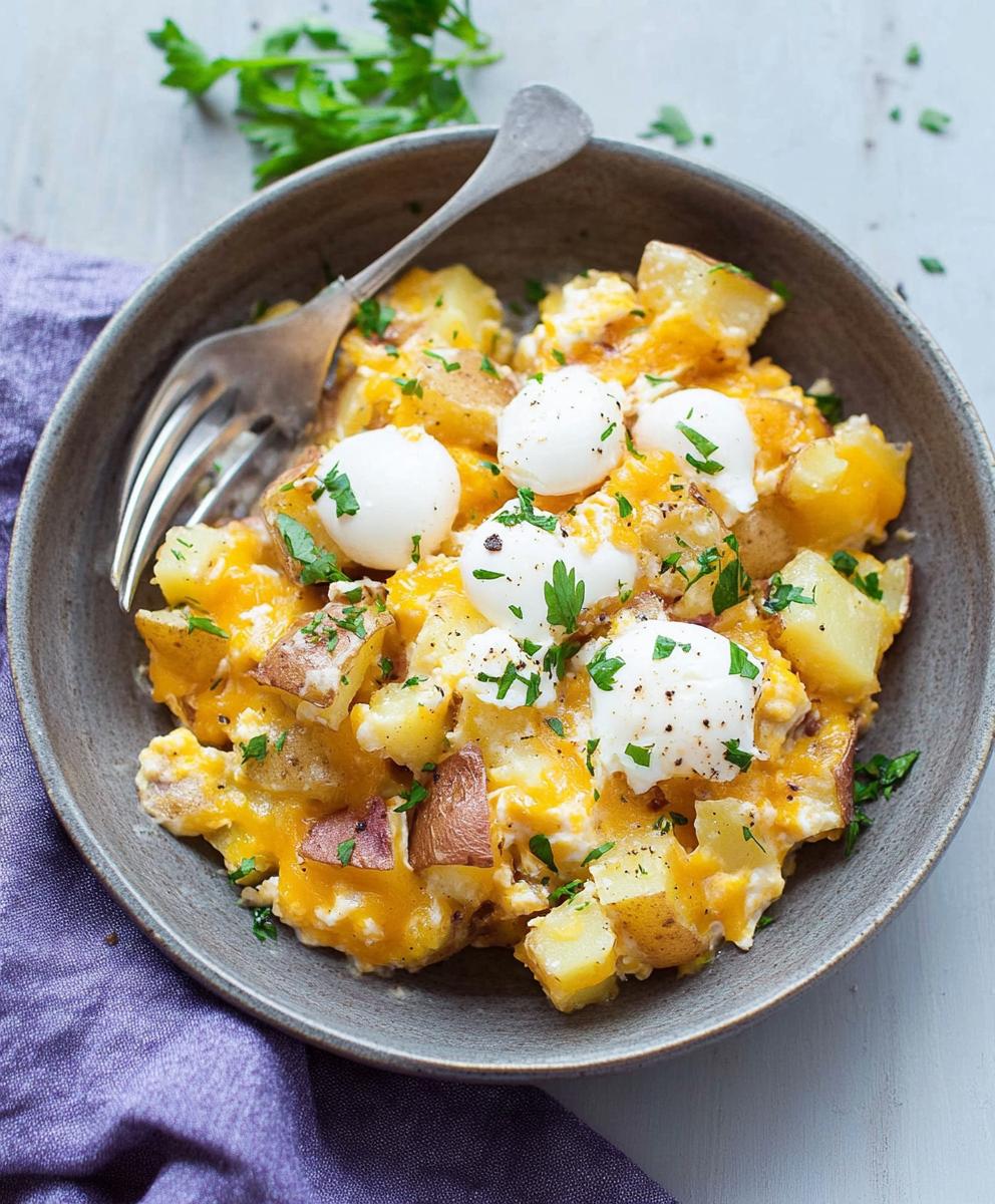 Cheesy Potato Egg Scramble Recipe