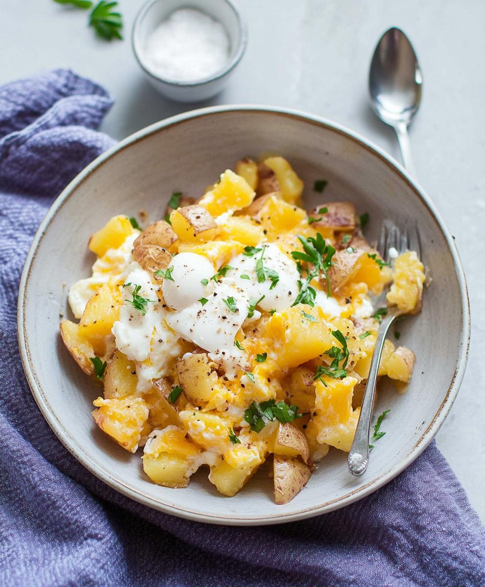 Cheesy Potato Egg Scramble Recipe