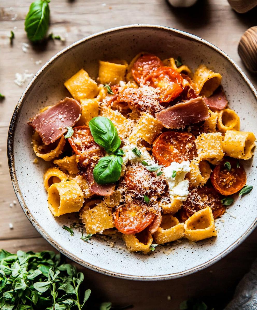 Creamy Roasted Tomato Ricotta Pasta With Crispy Prosciutto Recipe