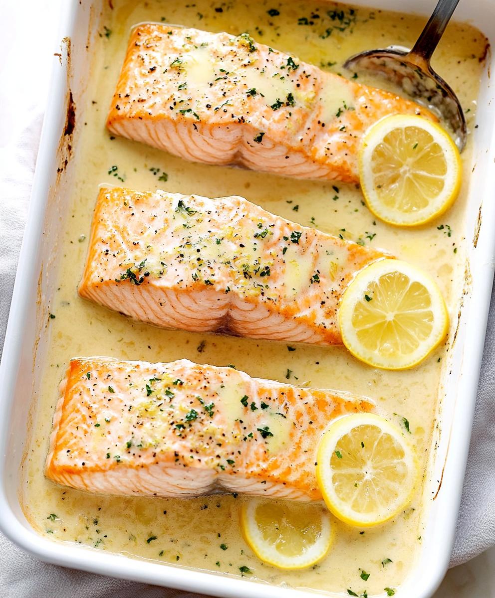 Easy Baked Salmon With Lemon Butter Cream Sauce Recipe