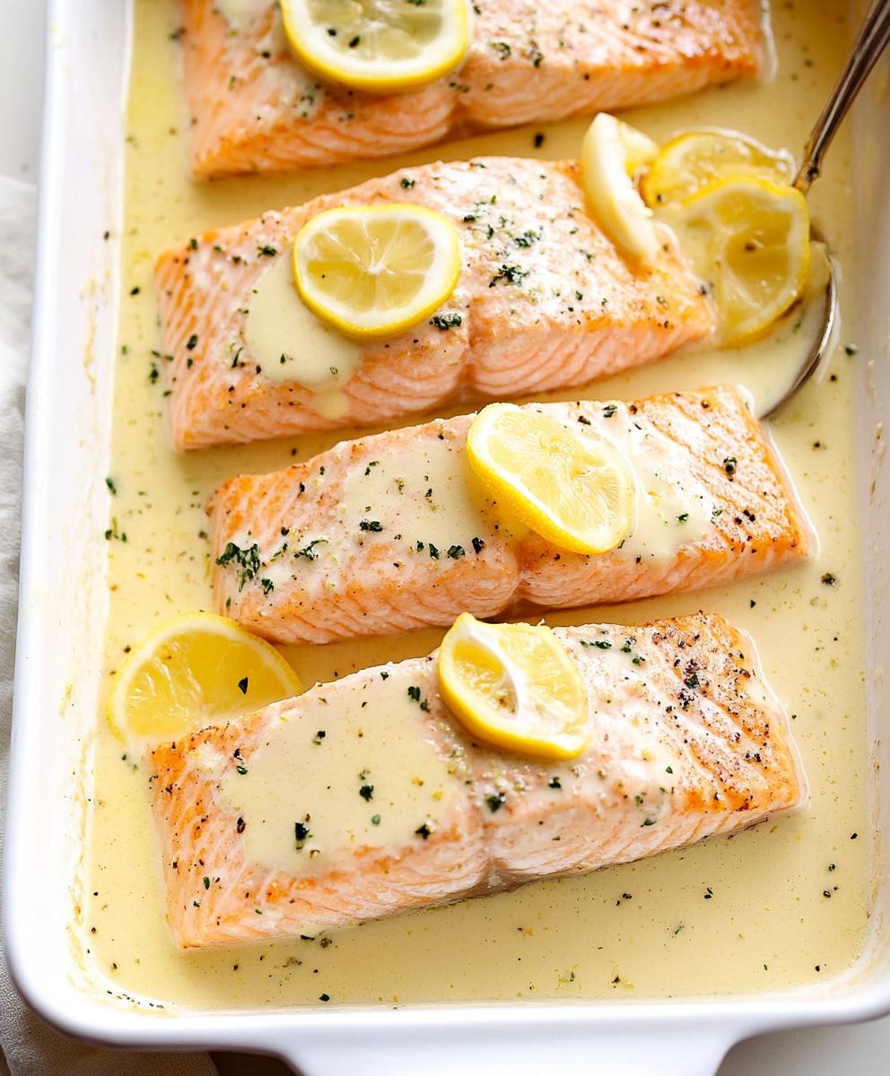 Easy Baked Salmon With Lemon Butter Cream Sauce Recipe