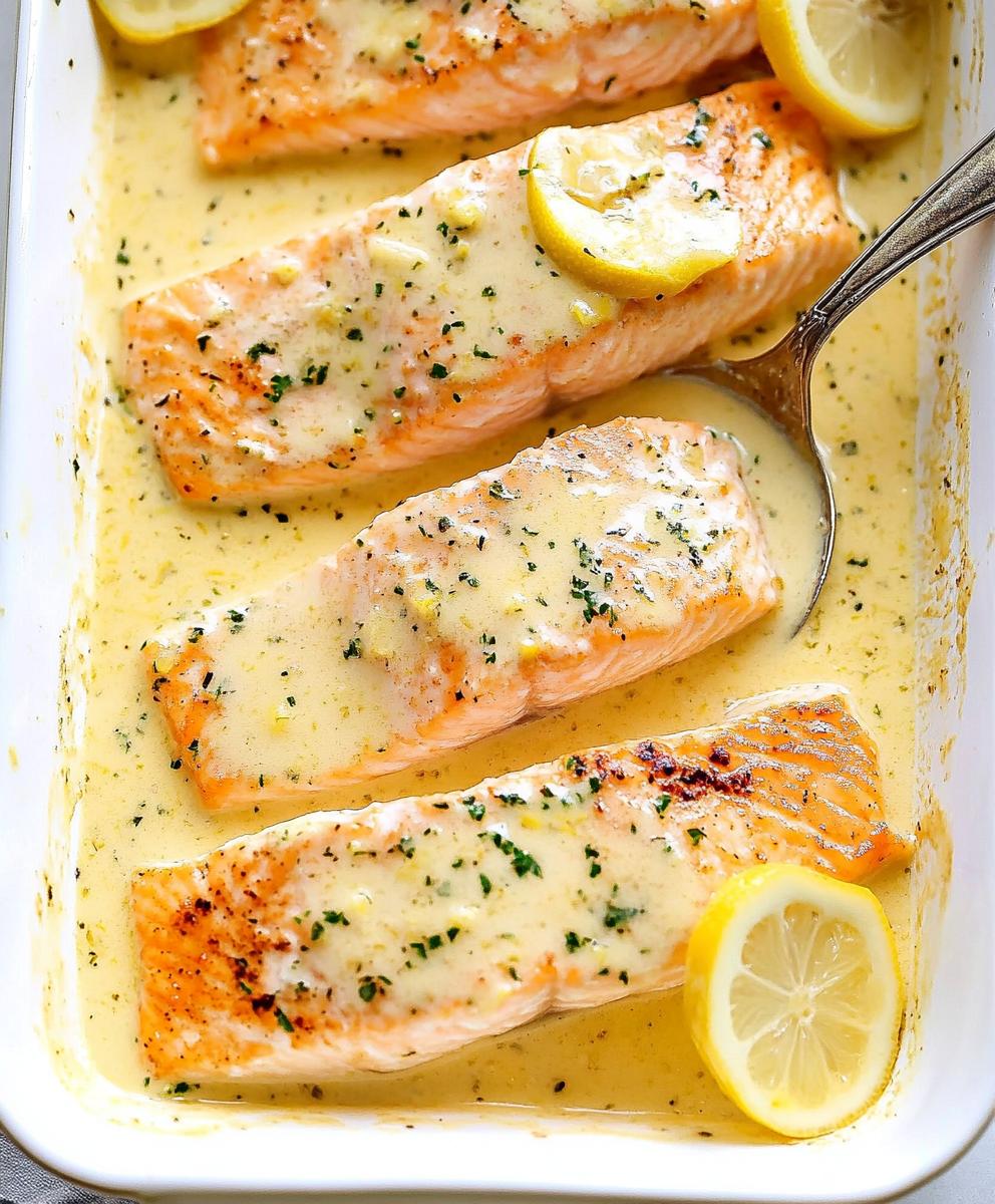 Easy Baked Salmon With Lemon Butter Cream Sauce Recipe
