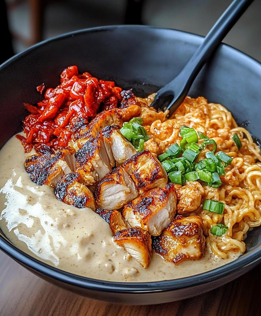 Fiery Chicken Ramen With Creamy Garlic Sauce Recipe
