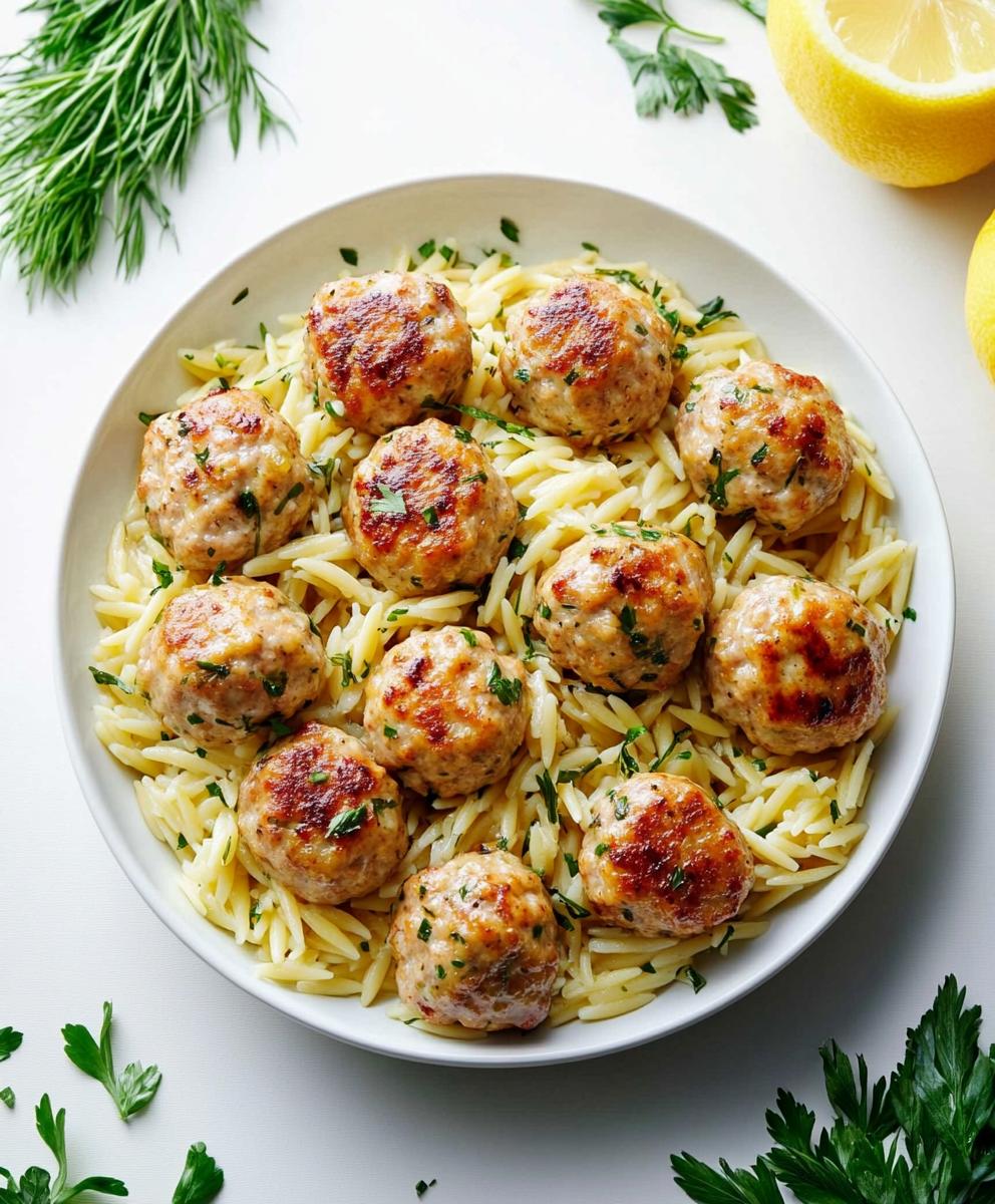 Greek Chicken Meatballs With Lemon Orzo Recipe