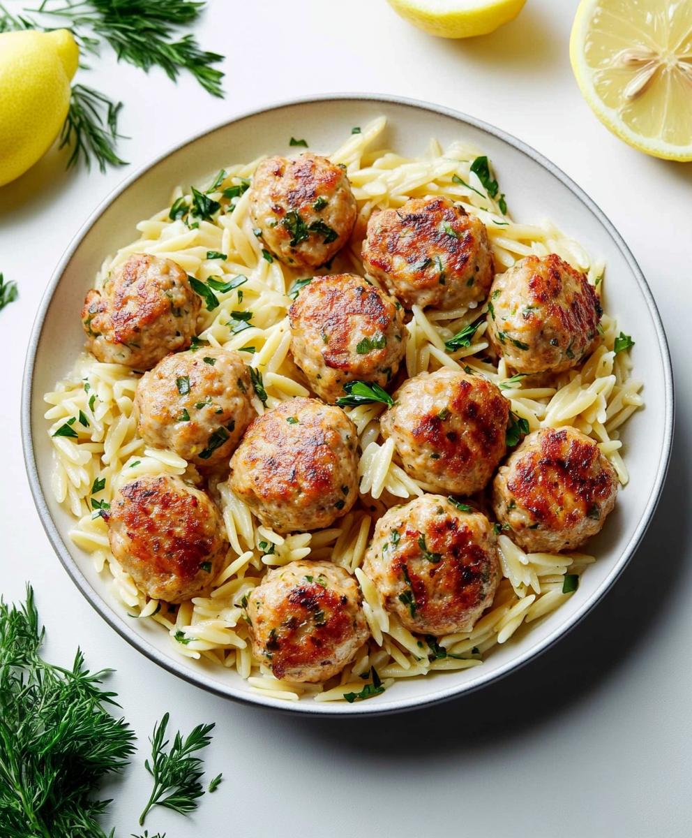 Greek Chicken Meatballs With Lemon Orzo Recipe