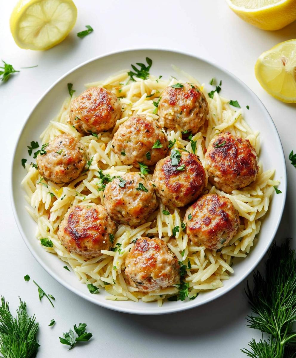 Greek Chicken Meatballs With Lemon Orzo Recipe
