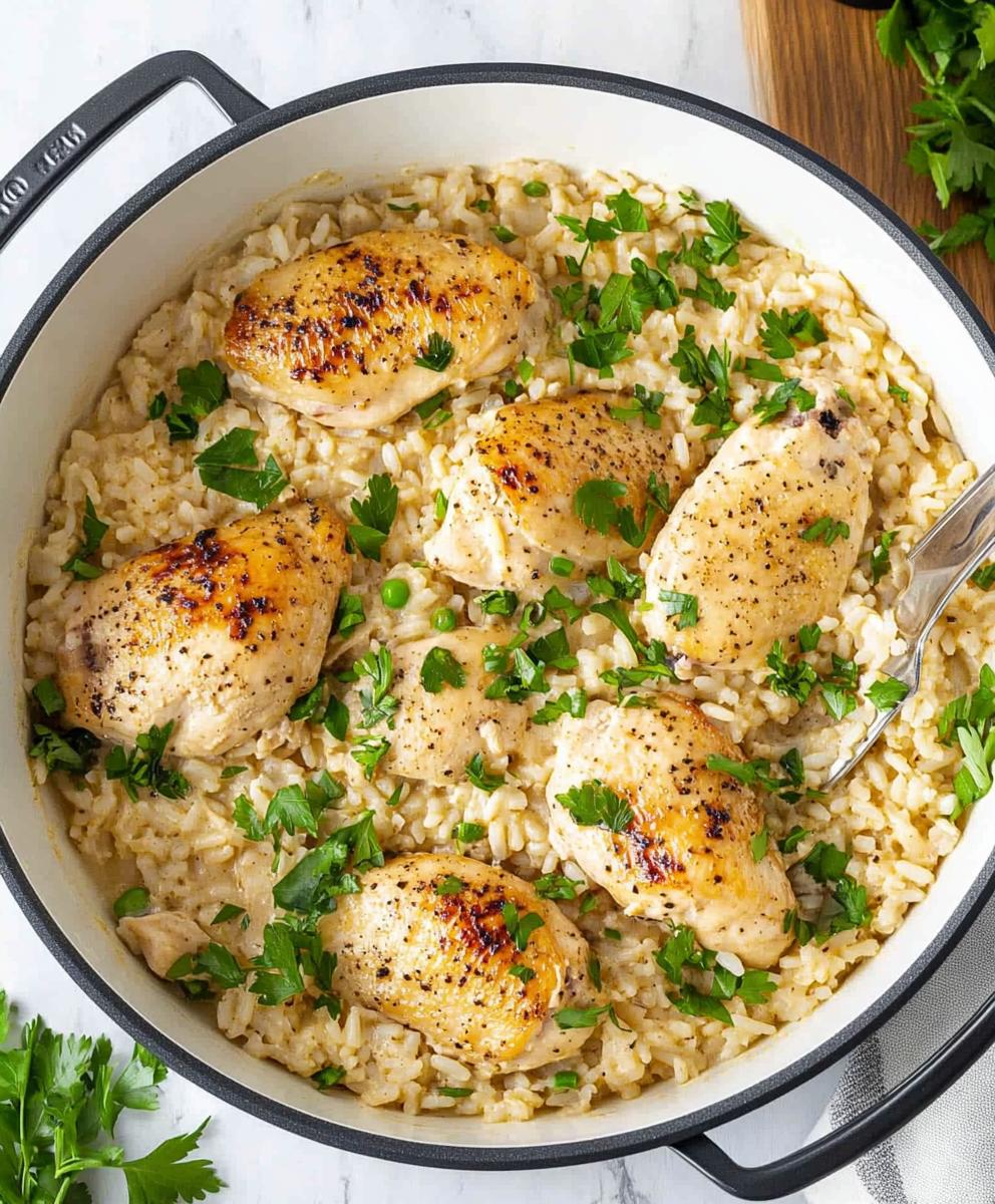 One-pan Creamy Parmesan Chicken & Rice Recipe