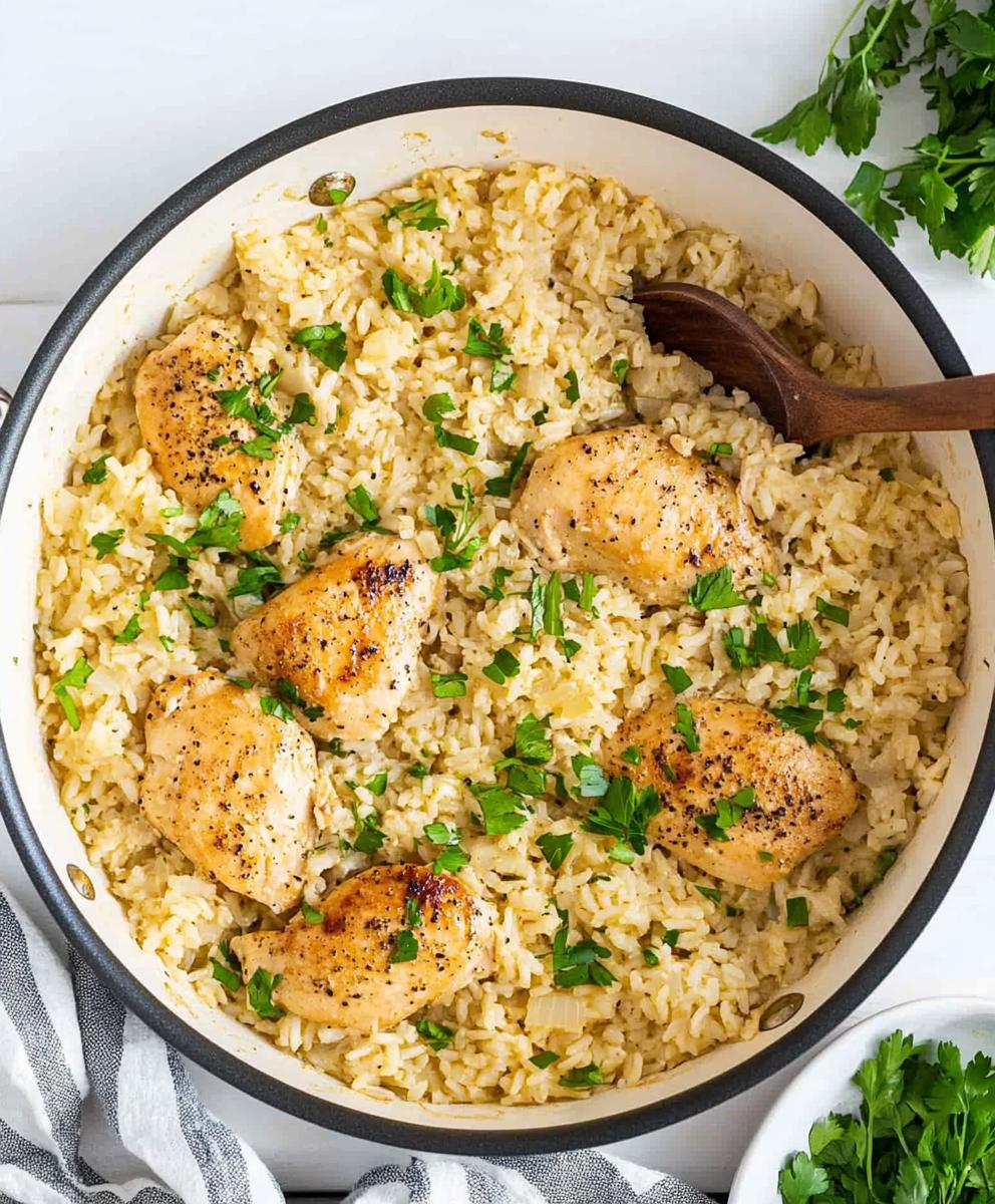 One-pan Creamy Parmesan Chicken & Rice Recipe