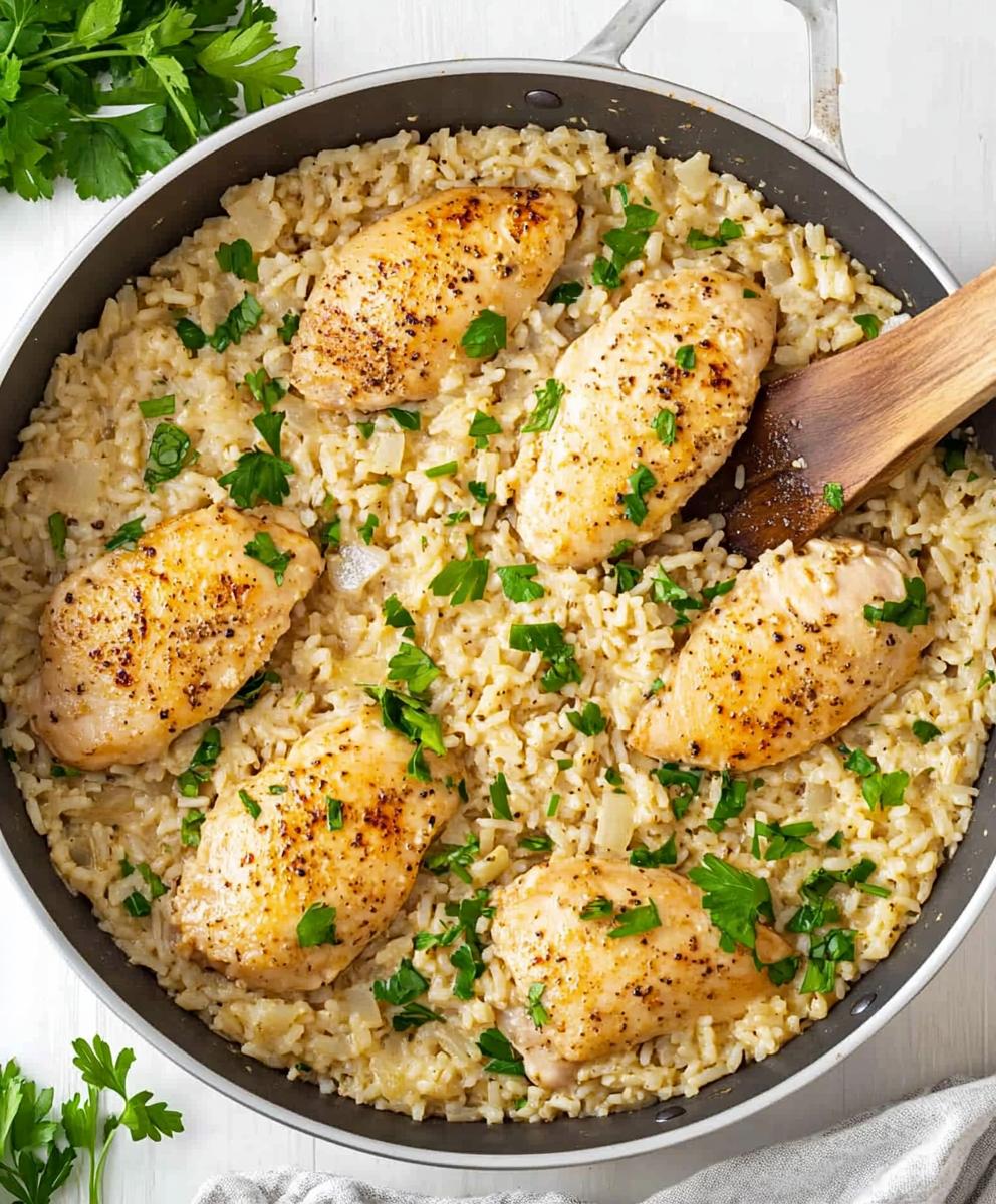 One-pan Creamy Parmesan Chicken & Rice Recipe