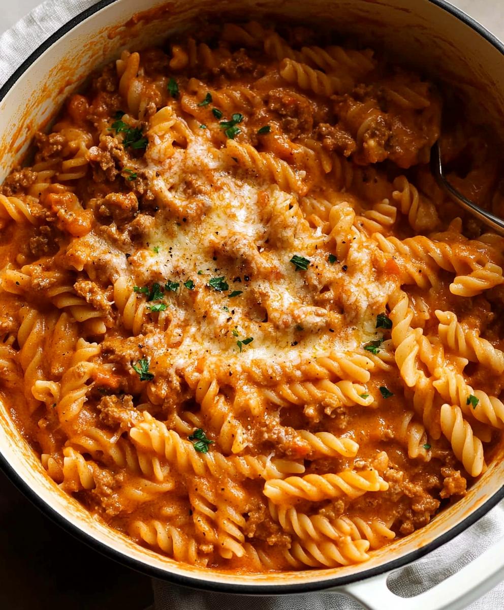 One Pot Creamy Tomato Beef Pasta Recipe