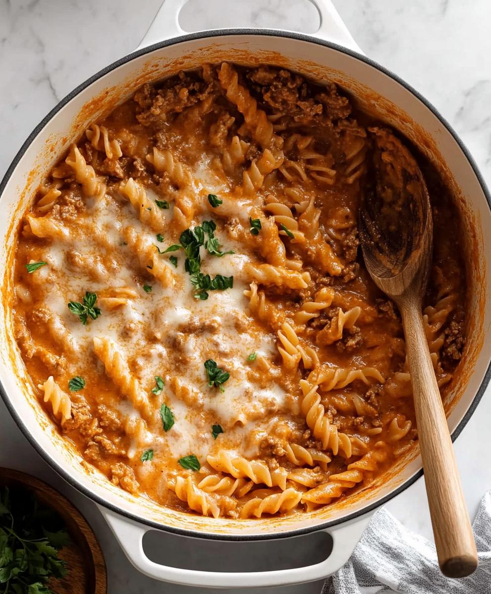 One Pot Creamy Tomato Beef Pasta Recipe