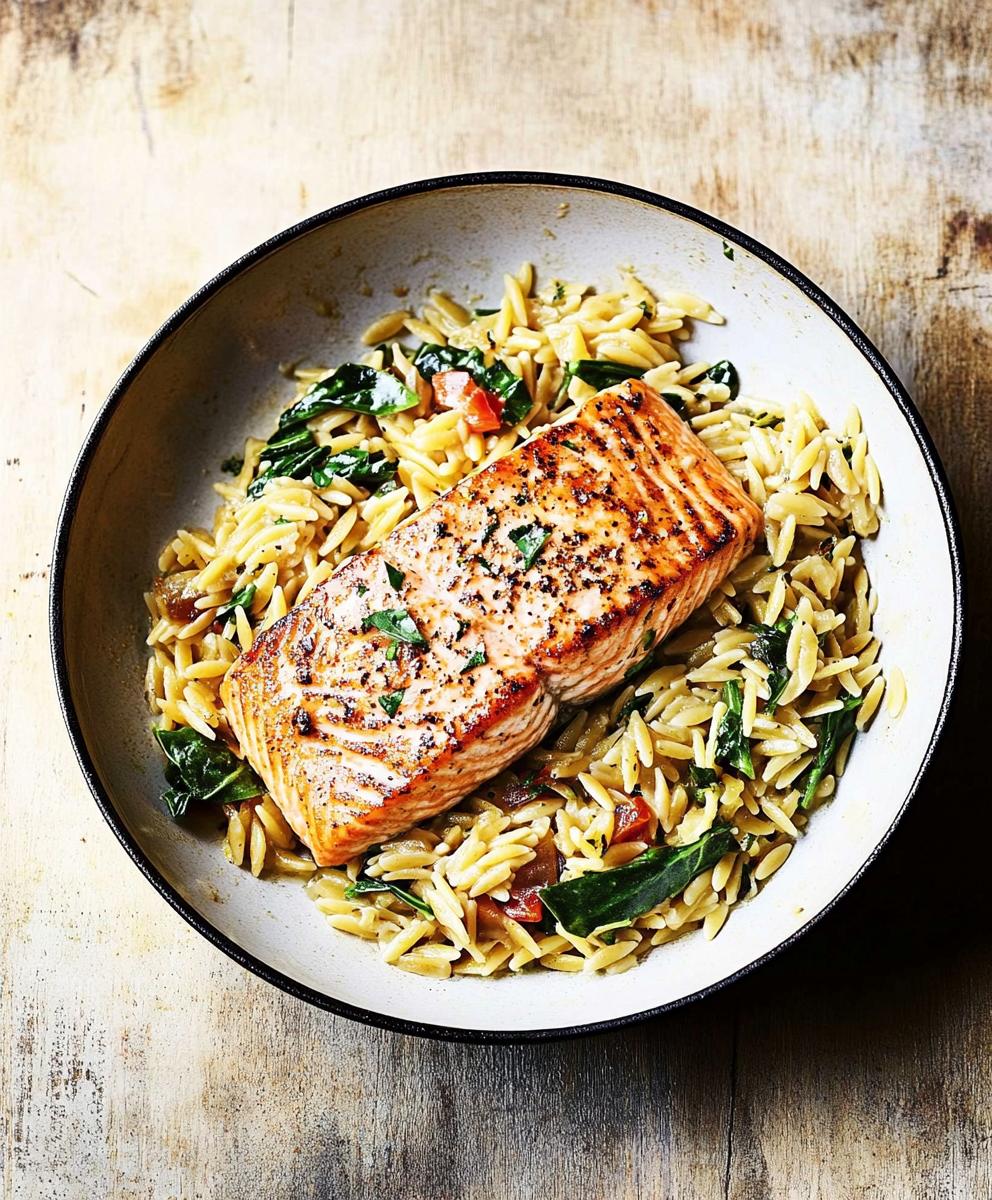 One Skillet Salmon With Lemon Orzo Recipe