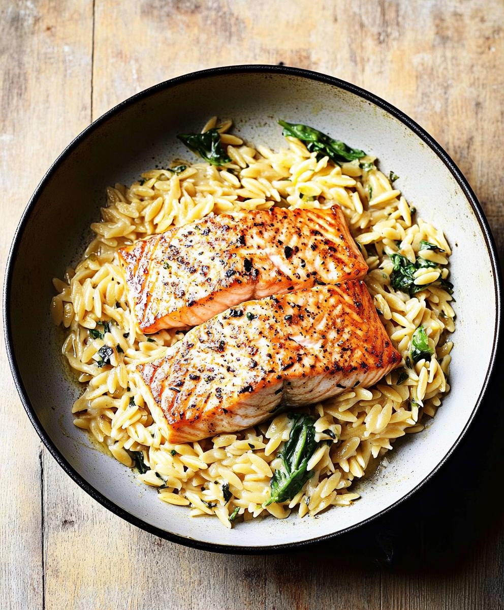 One Skillet Salmon With Lemon Orzo Recipe