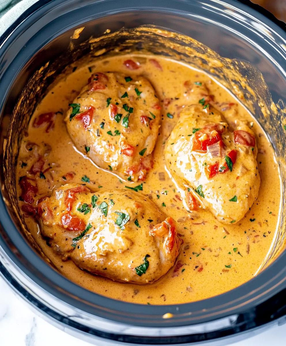 Slow Cooker Creamy Tomato Basil Chicken Recipe