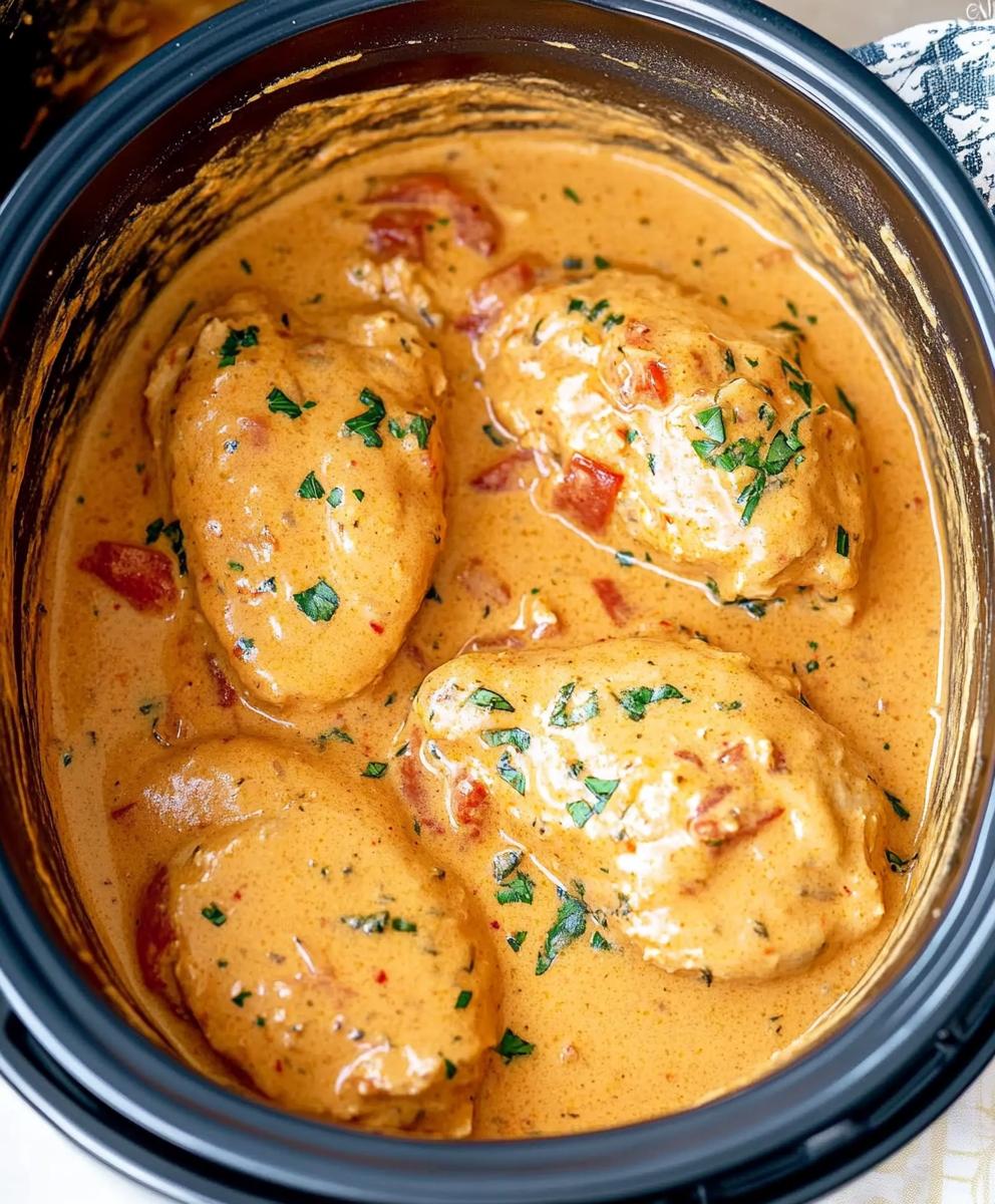 Slow Cooker Creamy Tomato Basil Chicken Recipe