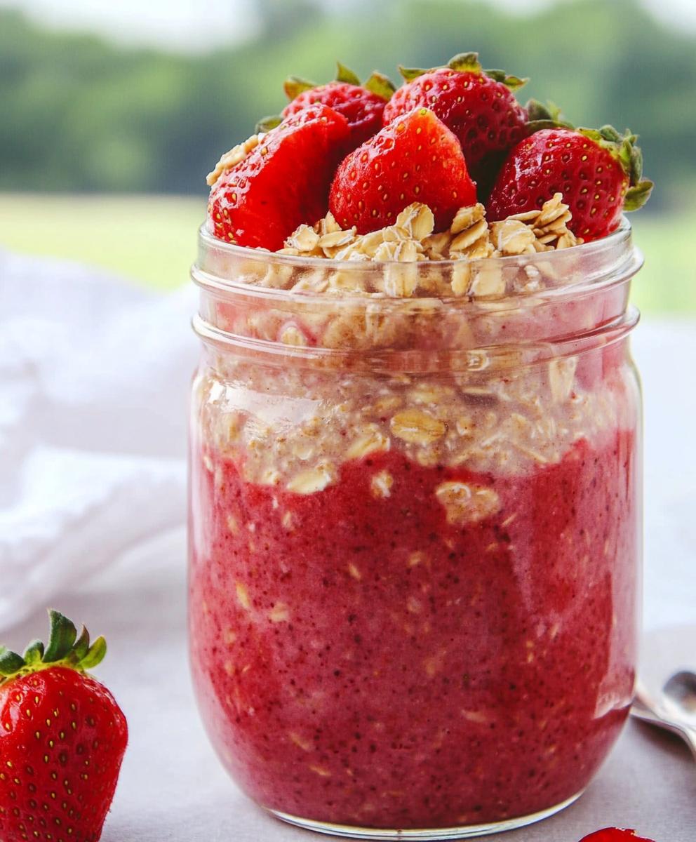 Strawberry Rhubarb Overnight Oats Recipe