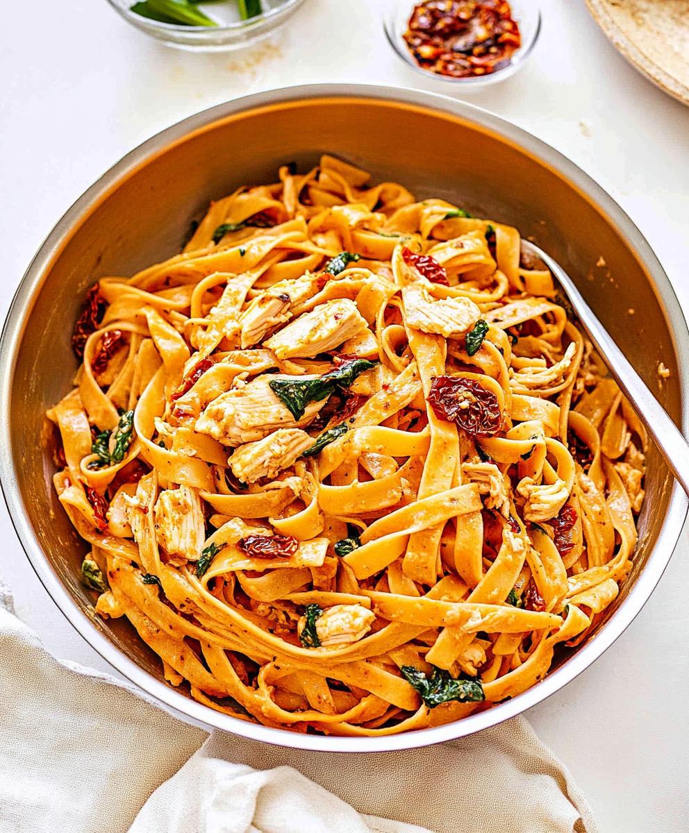 Sun-dried Tomato And Chicken Fettuccine Pasta Recipe