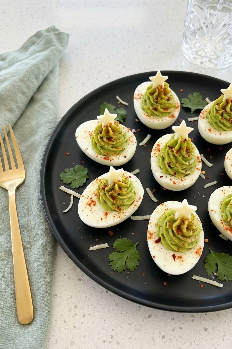 Christmas Eve Appetizers: Avocado Toast Christmas Tree Deviled Eggs Recipe