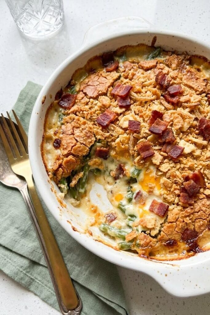 Cream Cheese and Bacon Green Bean Casserole Recipe for Christmas