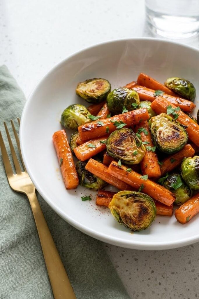 Crispy Maple Glazed Carrots and Brussel Sprouts Recipe for Christmas Dinner