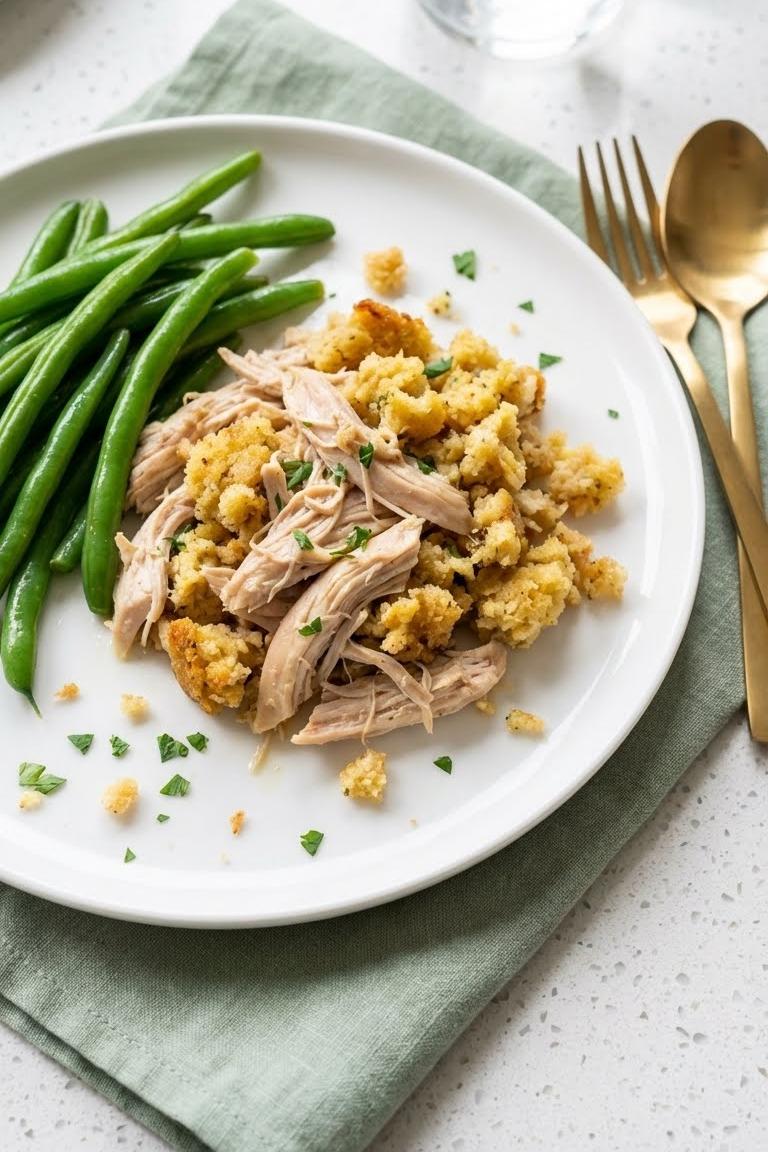 Easy Crock Pot Chicken and Stuffing Recipe with Green Beans