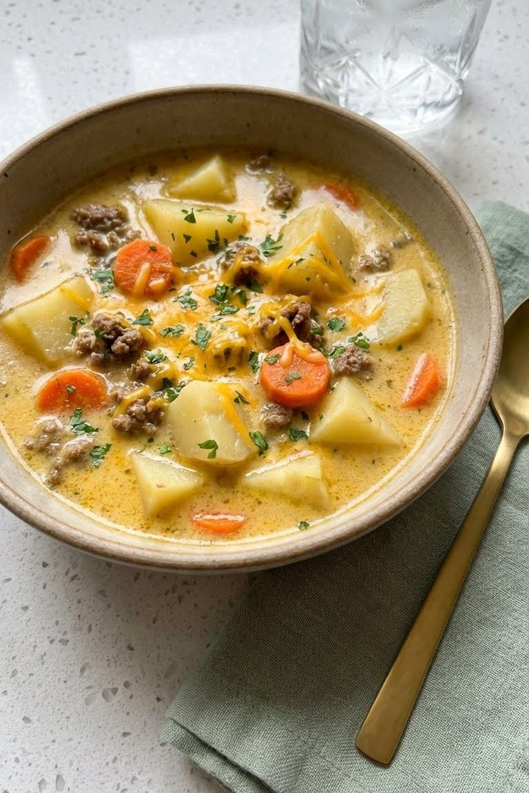 Crockpot Creamy Potato & Hamburger Soup Recipe for Cozy Nights