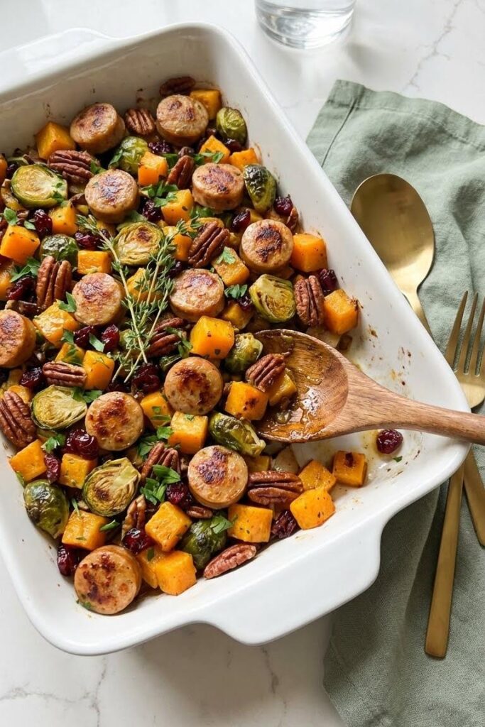 Healthy Thanksgiving Harvest Casserole Recipe With Chicken Sausage