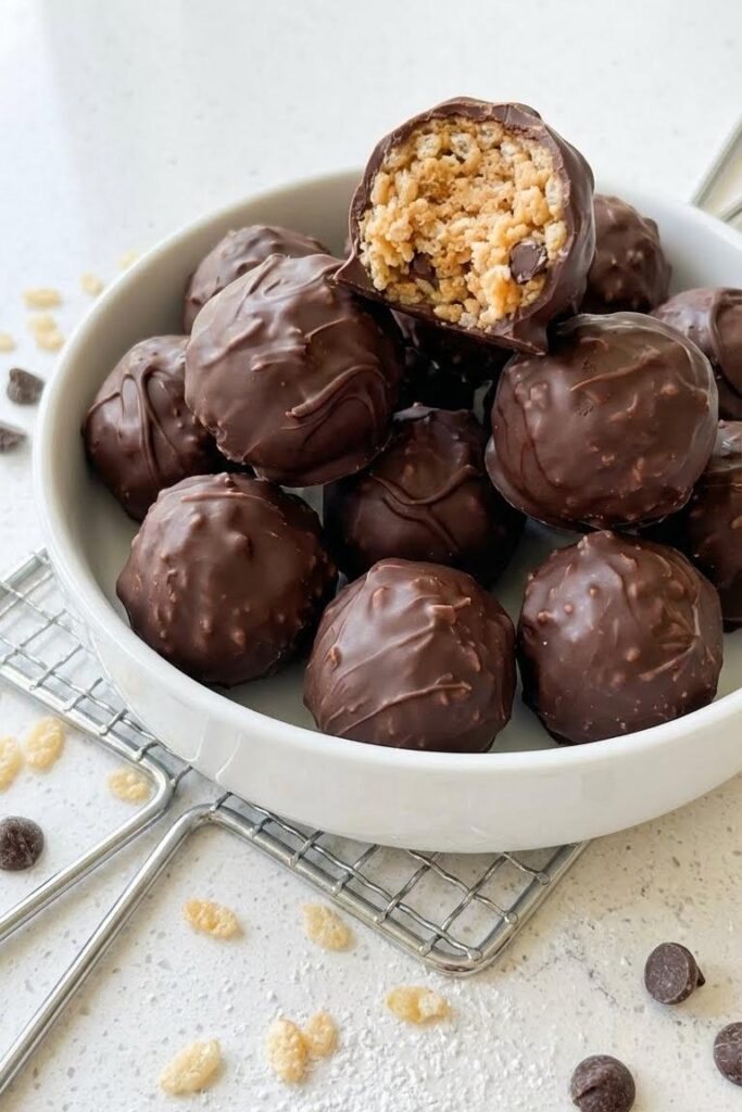 No-Bake Peanut Butter Balls Recipe with Rice Krispies Crunch