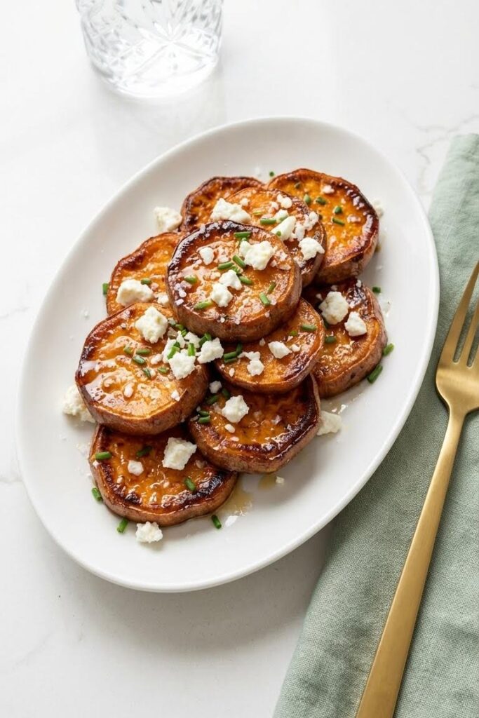 Healthy Thanksgiving Recipe: Roasted Sweet Potato Rounds With Honey & Feta