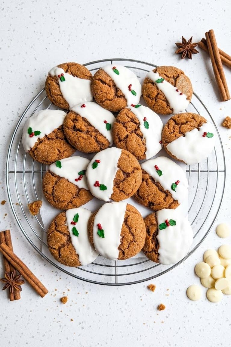 White Chocolate Dipped Gingerbread Cookies Recipe for Holidays