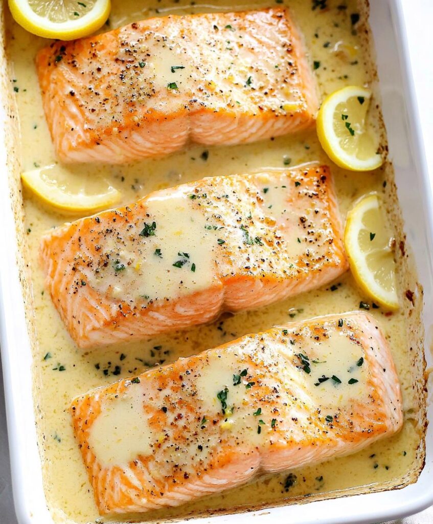 Easy Baked Salmon With Lemon Butter Cream Sauce Recipe