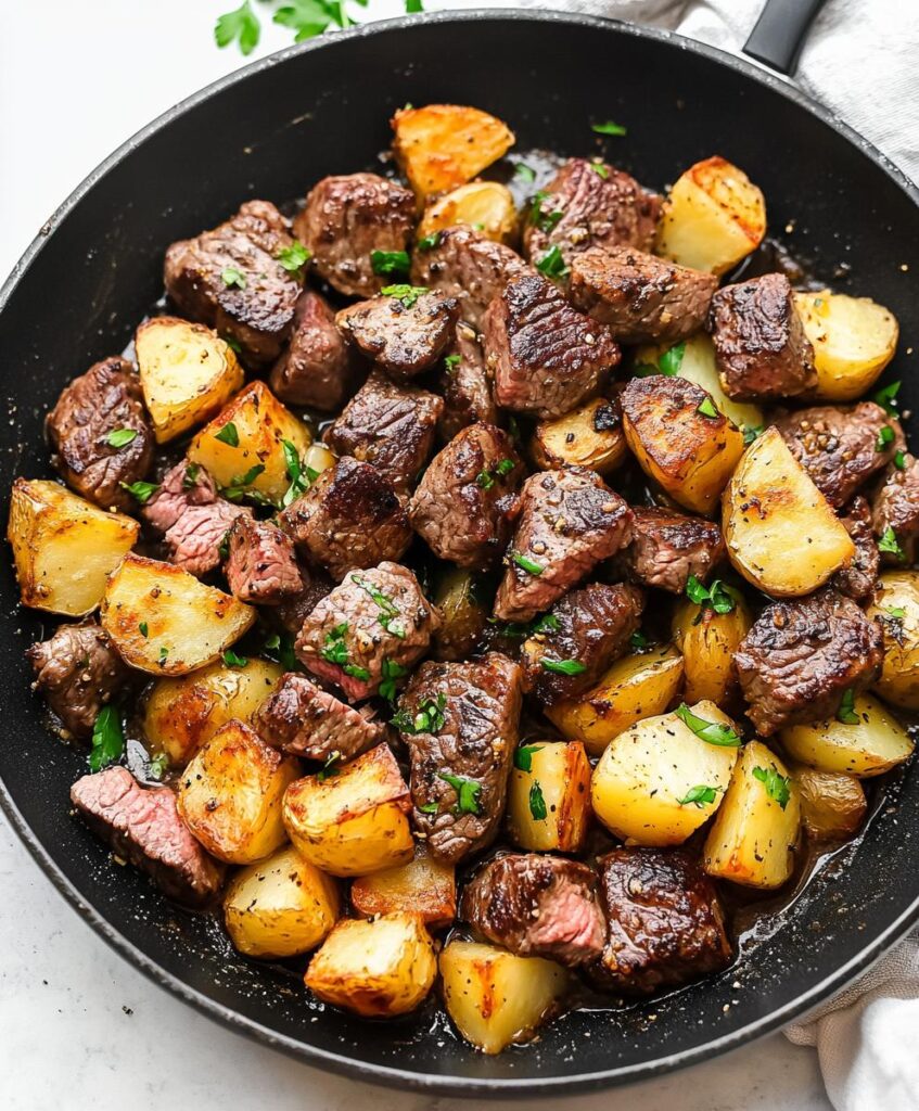 Garlic Butter Steak Bites And Potatoes Recipe