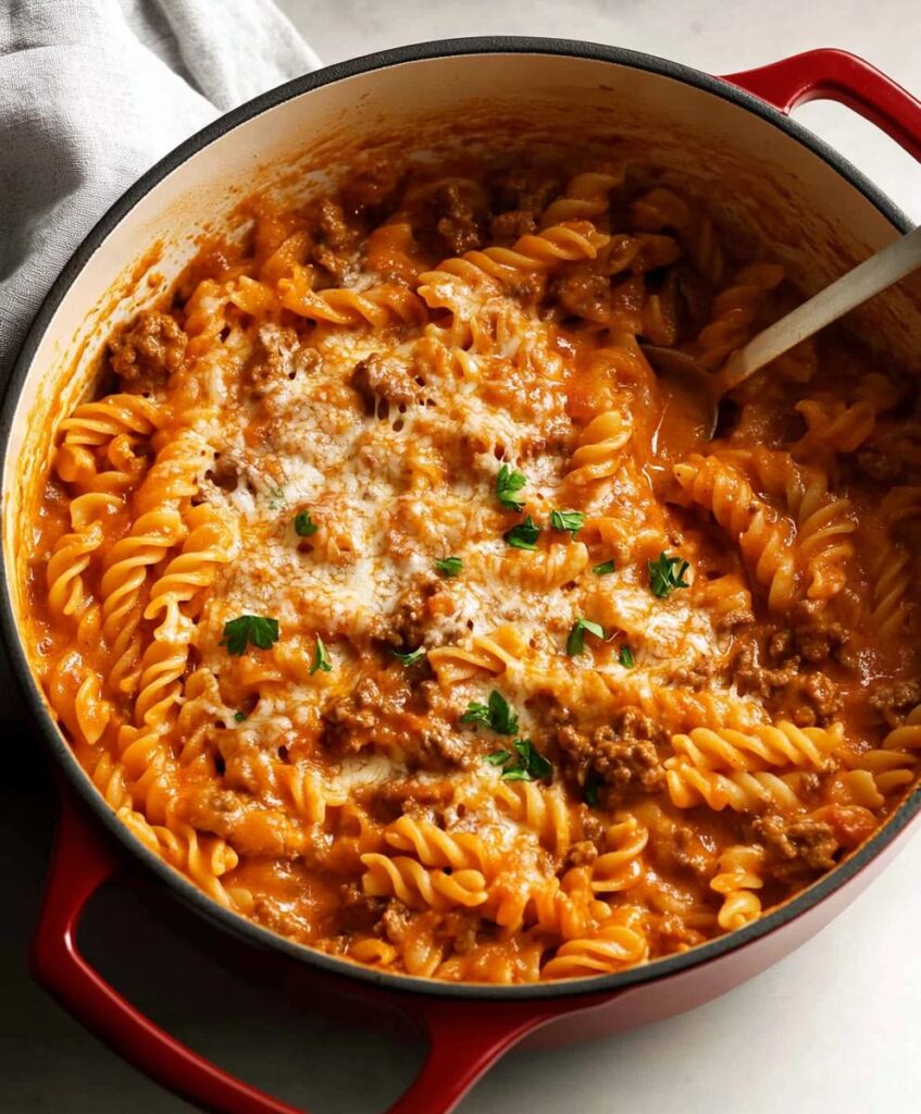 One Pot Creamy Tomato Beef Pasta Recipe