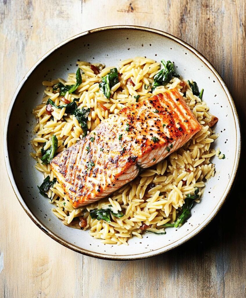 One Skillet Salmon With Lemon Orzo Recipe