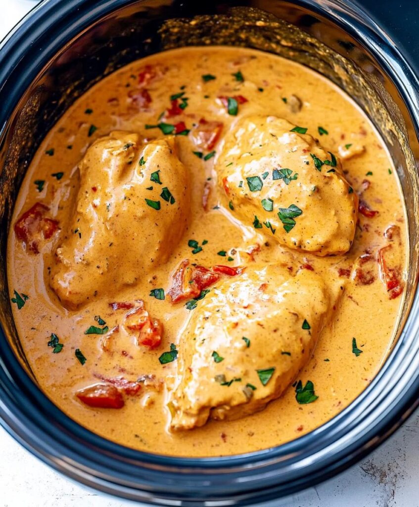 Slow Cooker Creamy Tomato Basil Chicken Recipe