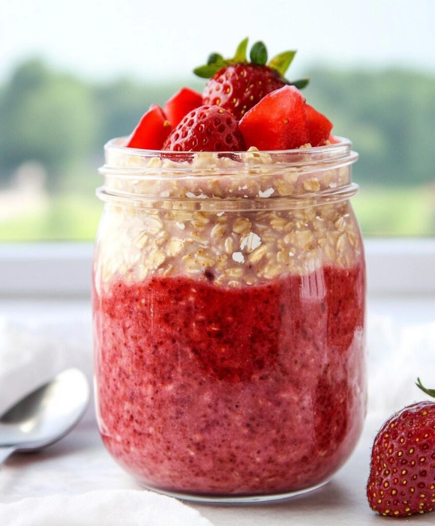Strawberry Rhubarb Overnight Oats Recipe