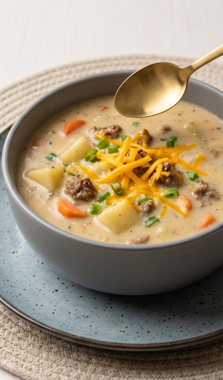 Crockpot Creamy Potato and Hamburger Soup Recipe for Families