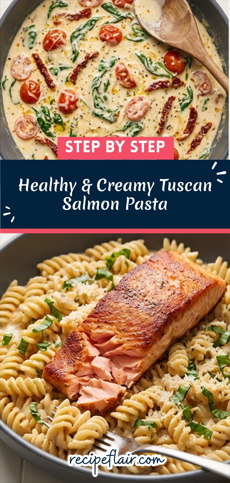 Healthy & Creamy Tuscan Salmon Pasta Recipe