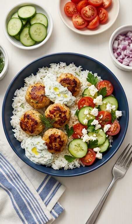 Healthy Greek Ground Turkey Meatballs Recipe with Tzatziki Sauce