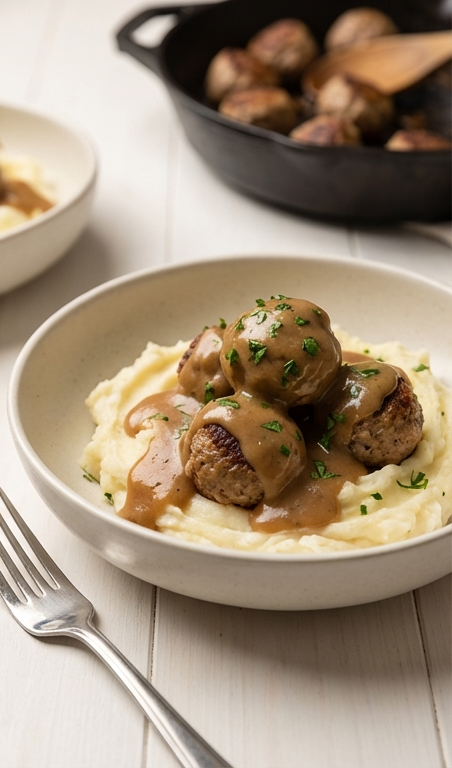 Cozy Meatballs and Gravy Recipe: Easy Hamburger Meat Dinner