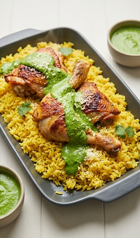 Spring Dinner Peruvian Chicken & Rice Recipe With Green Sauce
