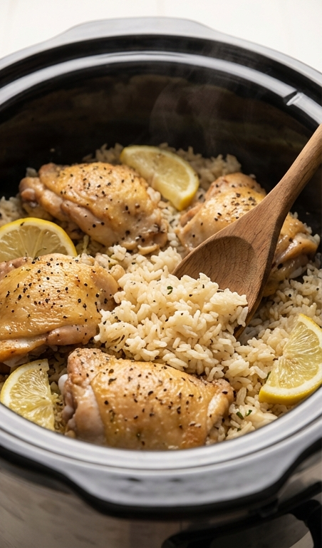 Slow Cooker Lemon Pepper Chicken Recipe With Rice for Family Dinners