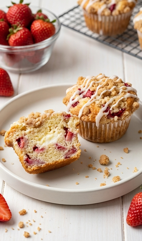 Easy Strawberry Muffins Recipe with Cream Cheese Swirl for Brunch