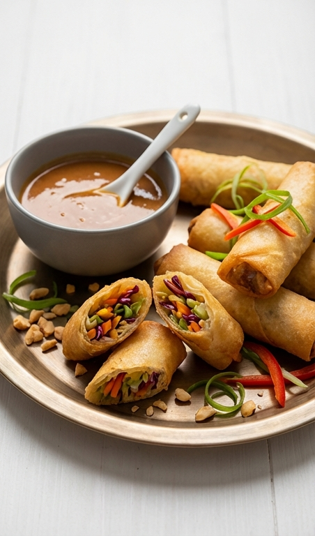 Vegetable Spring Rolls With Peanut Sauce Recipe for Spring Dinner