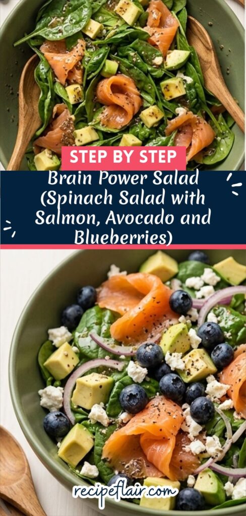 Brain Power Salad (Spinach Salad with Salmon, Avocado and Blueberries)