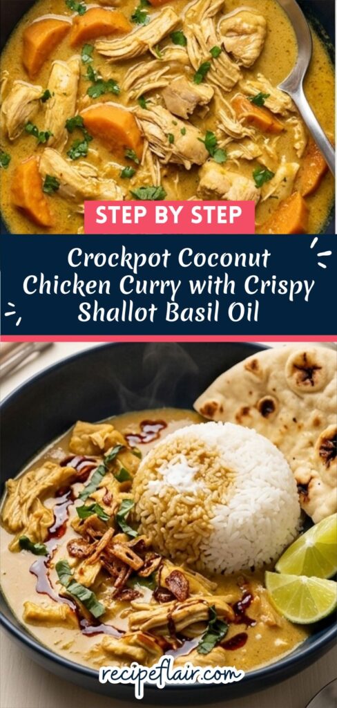 Crockpot Coconut Chicken Curry with Crispy Shallot Basil Oil