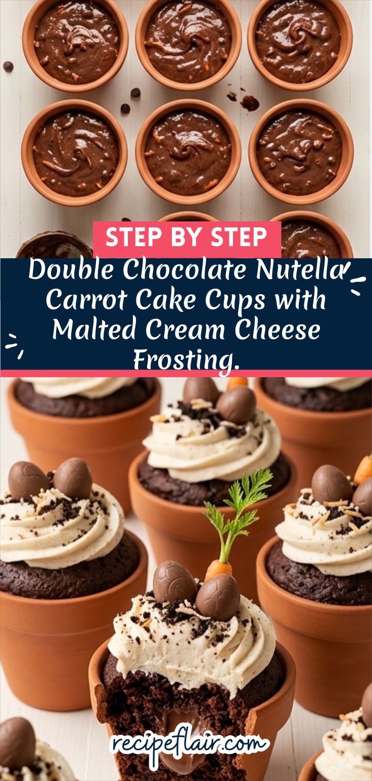 Double Chocolate Nutella Carrot Cake Cups with Malted Cream Cheese Frosting.