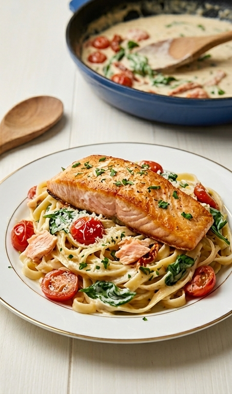 Healthy & Creamy Tuscan Salmon Pasta Recipe for Busy Families